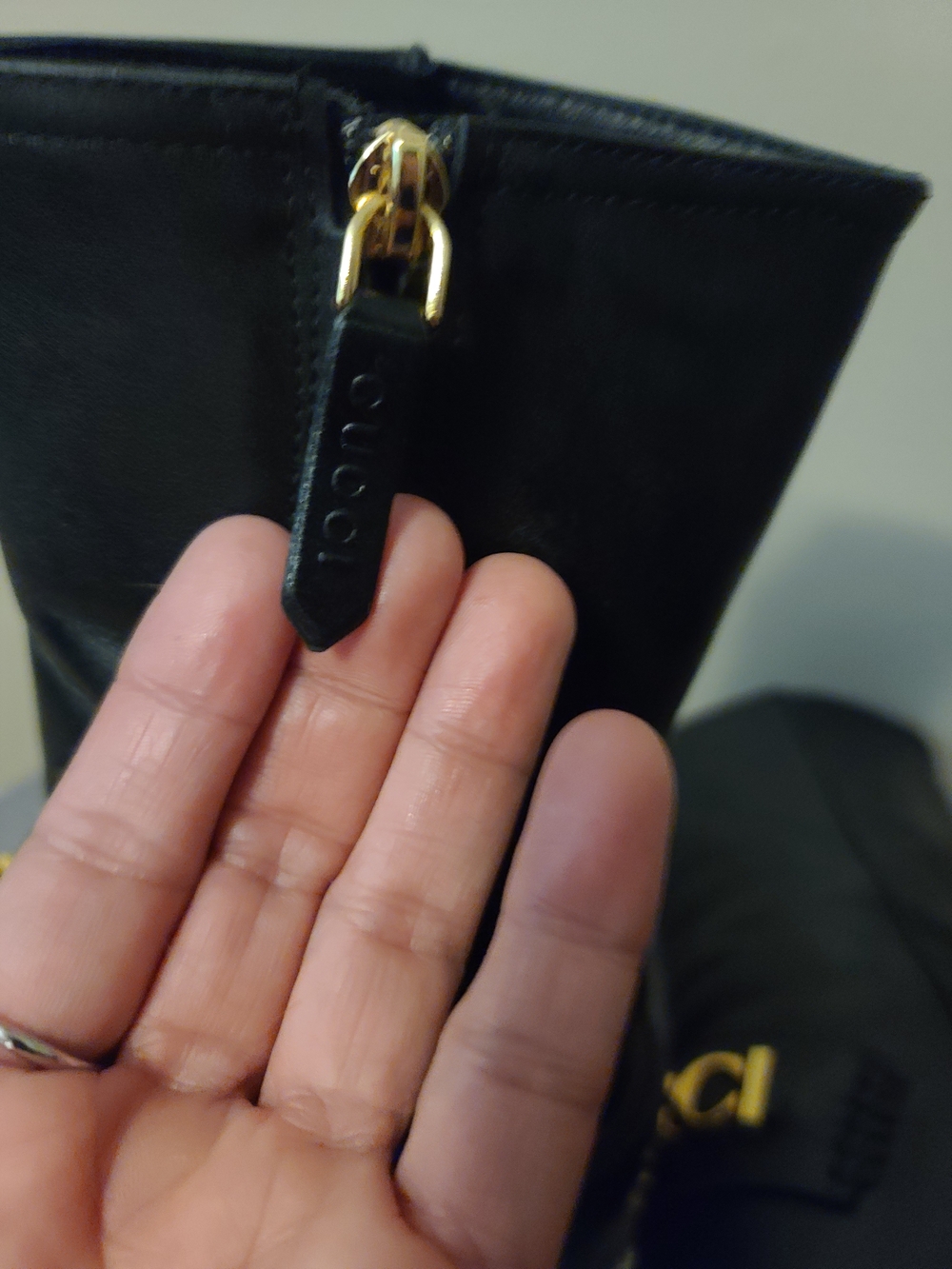 Gucci Black Leather Mid-Calf Boots with Gold Logo - Picture 3 of 4